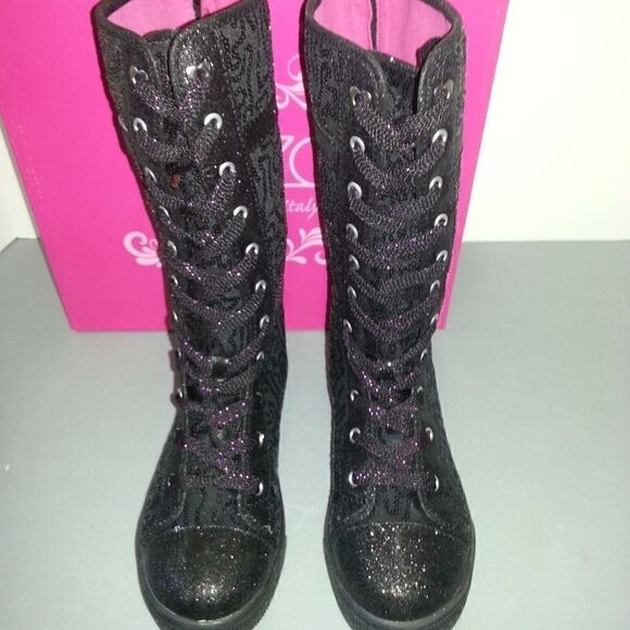 ENZO ANGIOLINI Black Sequin Lace Up Sneaker Boots - Picture 3 of 6